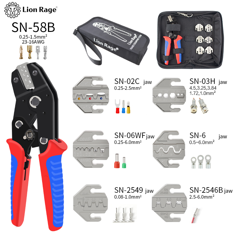 Automatic Wire Stripper Cutter - ชุดคีมย้ำสายไฟแบบมีกลไกเฟือง SN-58B สำหรับขั้วต่อ XH2.54/DuPont2.54/2.8/4.8/6.3/แบบไม่มีฉนวน/แบบมีปลอกหุ้ม (0.25-1.5 มม.²)