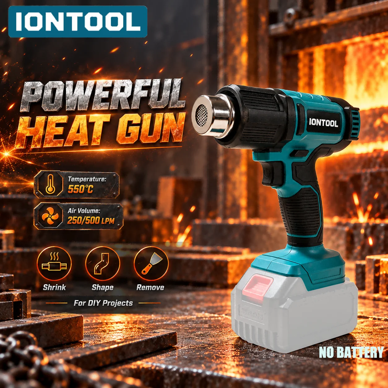 Cordless Heat Gun For Shrink Tubing - ไอออนทูล ปืนลมร้อนไร้สาย 550 ℃ สำหรับท่อหด ใช้ในการลอกสี