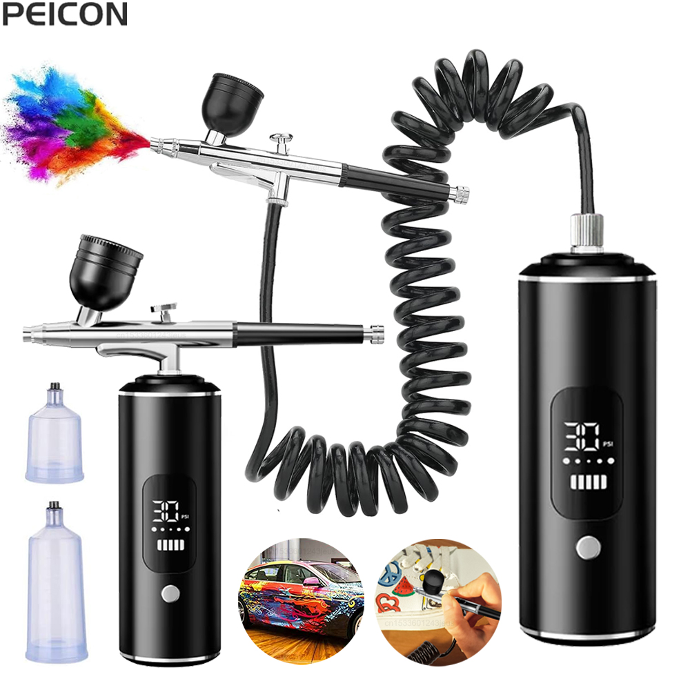 Airbrush พร้อมคอมเพรสเซอร์แบบพ - Airbrush Kit With Mini Compressor บทวิจารณ์และราคา