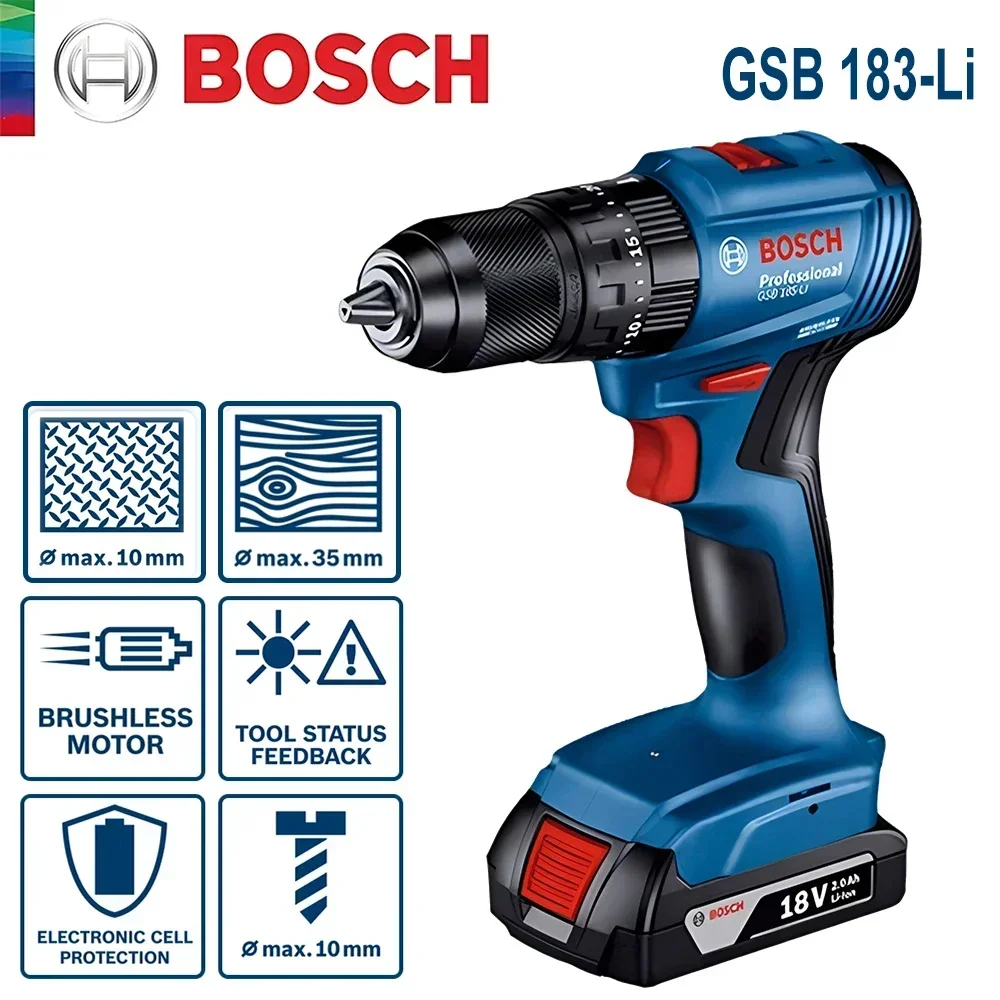 สว่านกระแทกไร้สาย Bosch GSB183 - Brushless Cordless Electric Drill 18V บทวิจารณ์และราคา