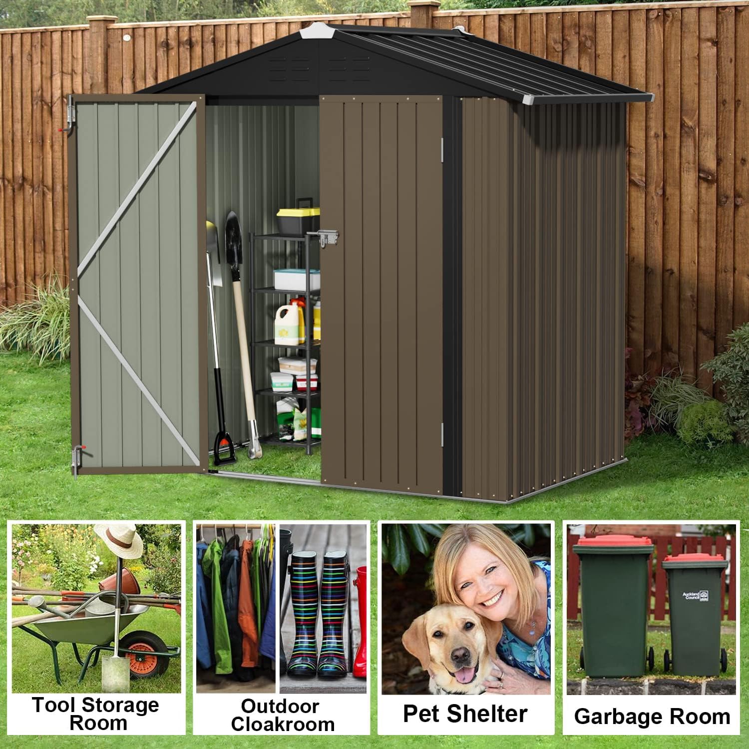 โรงเก็บของกลางแจ้งโลหะ ขนาด 6x - Garden Tools บทวิจารณ์และราคา