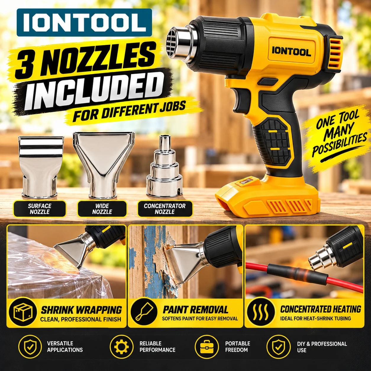 ไอออนทูล 550 ℃   ปืนลมร้อนไร้ส - Cordless Heat Gun For Shrink Tubing บทวิจารณ์และราคา